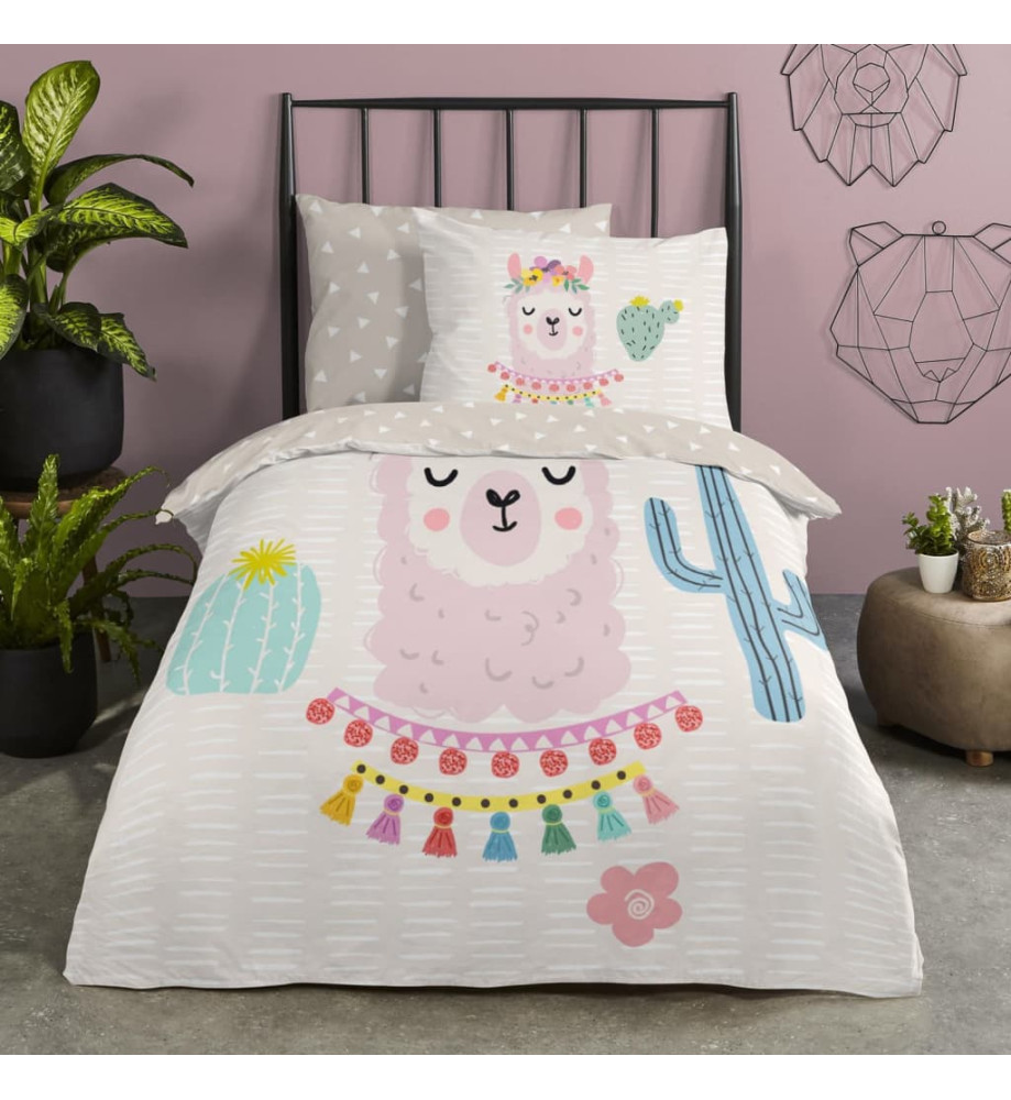 Good Morning Housse de couette enfant LLAMA 140x200/220 cm Multicolore