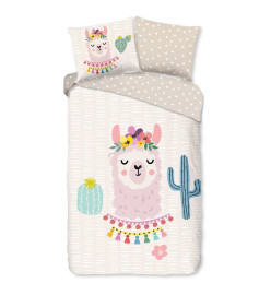 Good Morning Housse de couette enfant LLAMA 140x200/220 cm Multicolore