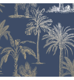 DUTCH WALLCOVERINGS Papier peint Arbres tropicaux Bleu et argenté