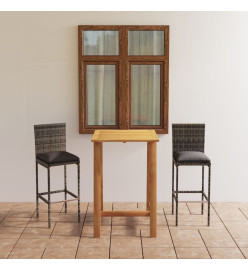 Ensemble de bar de jardin avec coussins 3 pcs Gris
