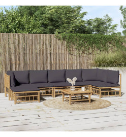 Salon de jardin 8 pcs avec coussins gris foncé bambou