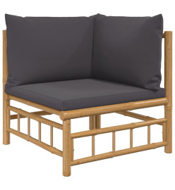 Salon de jardin 8 pcs avec coussins gris foncé bambou