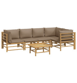 Salon de jardin 6 pcs avec coussins taupe bambou
