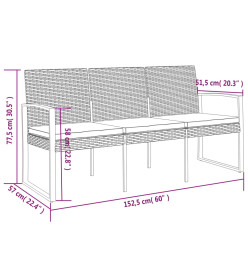 Banc de jardin à 3 places avec coussins noir rotin PP