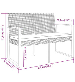 Banc de jardin à 2 places avec coussins marron PP rotin