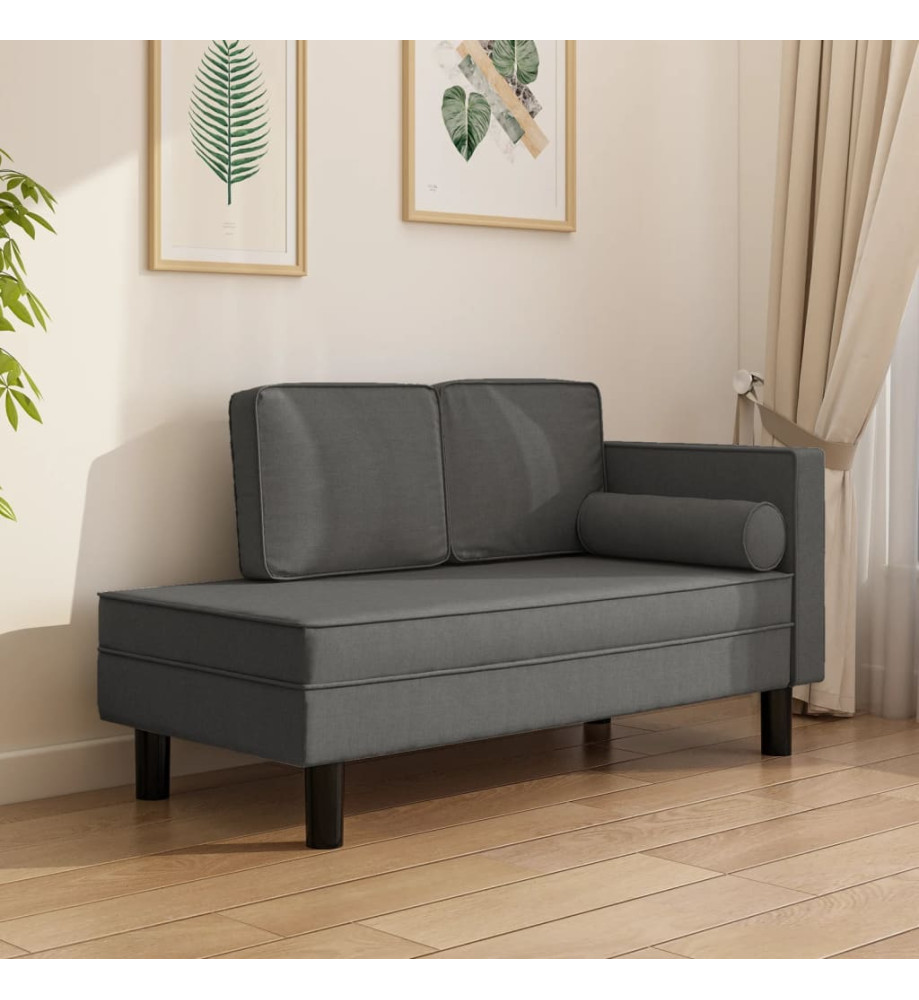 Chaise longue avec coussins et traversin gris foncé tissu