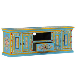 Meuble TV bleu 110x30x40 cm bois massif de manguier