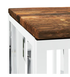 Table basse acier inoxydable et bois massif de récupération