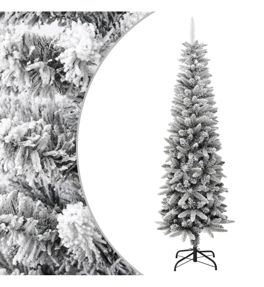 Sapin de Noël artificiel mince avec neige floquée 180 cm PVC/PE