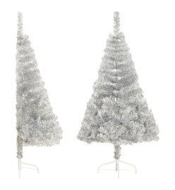 Demi sapin de Noël artificiel avec support Argenté 120 cm PVC