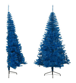 Demi sapin de Noël artificiel avec support Bleu 210 cm PVC