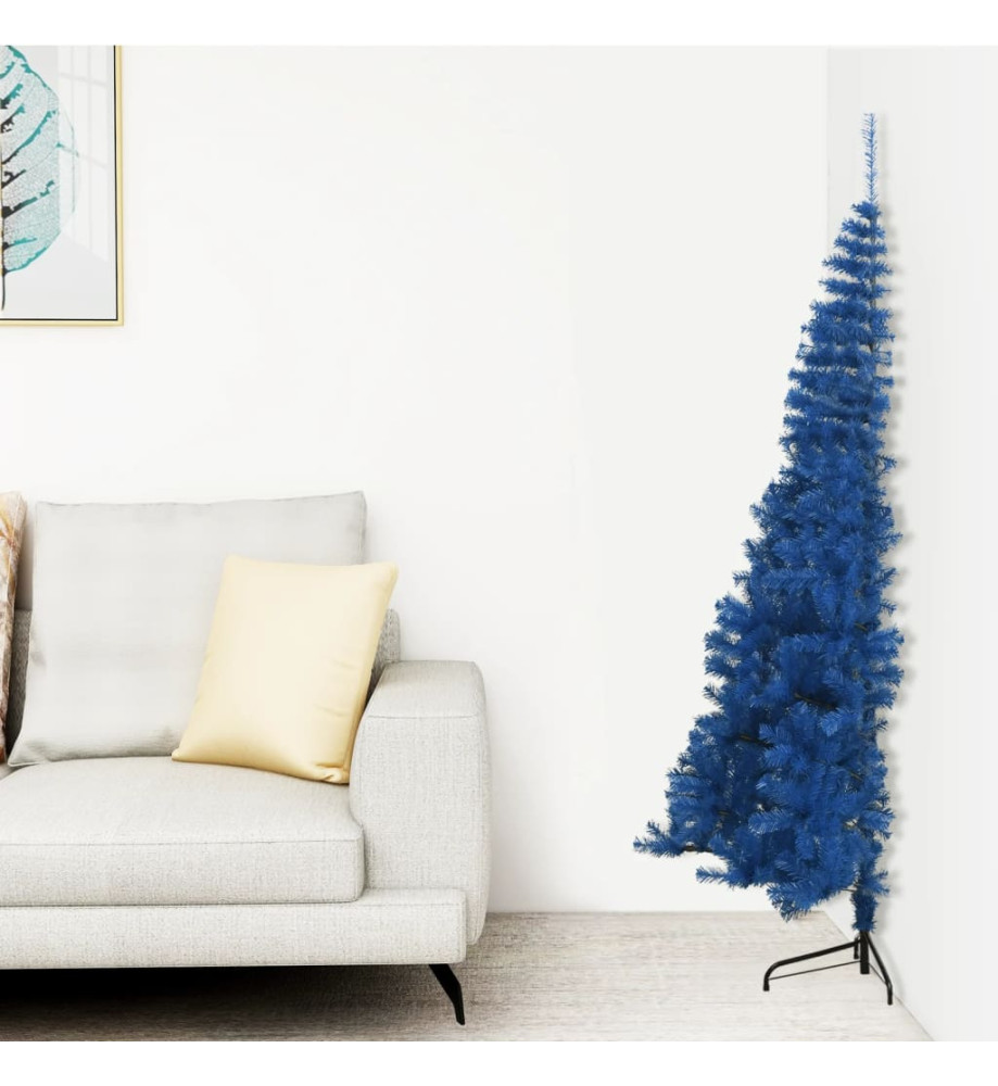 Demi sapin de Noël artificiel avec support Bleu 150 cm PVC