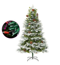 Sapin de Noël avec LED et pommes de pin Vert 195 cm PVC et PE