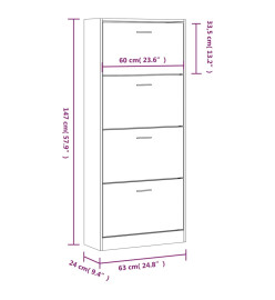 Armoire à chaussures Chêne fumé 63x24x147 cm Bois d'ingénierie