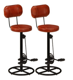 Tabourets de bar lot de 2 noir/marron cuir de chèvre véritable