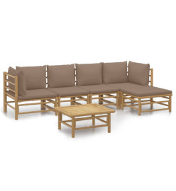 Salon de jardin 6 pcs avec coussins taupe bambou