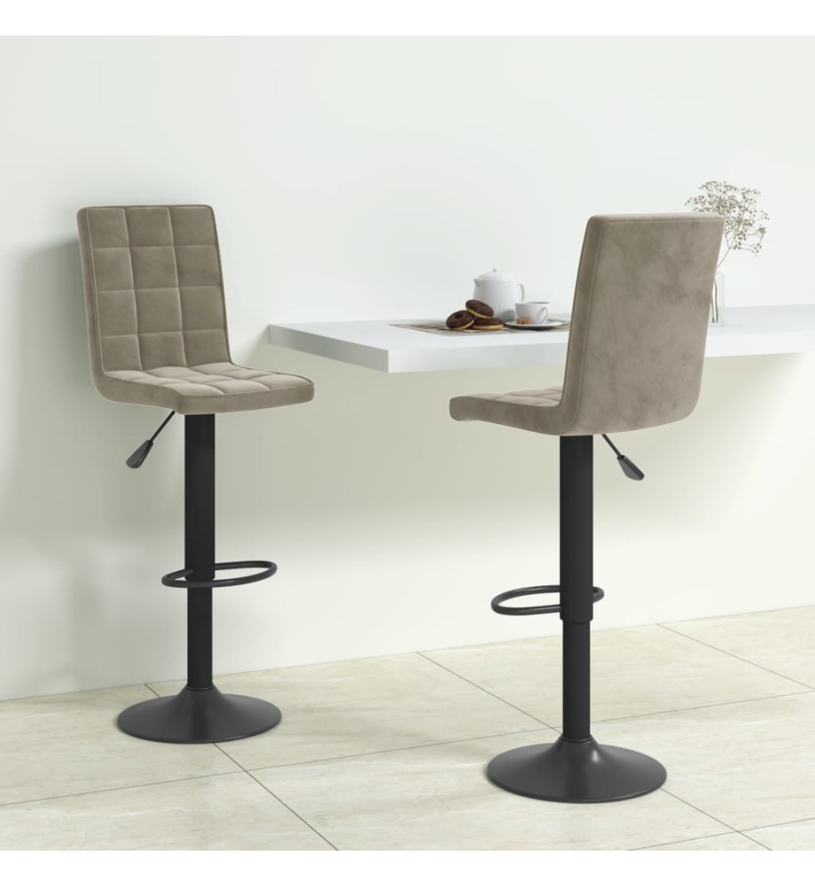 Tabourets de bar lot de 2 gris clair velours