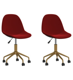 Chaises pivotantes salle à manger 2 pcs Rouge bordeaux Velours