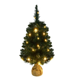 Sapin de Noël artificiel avec LED et support Vert 90 cm PVC