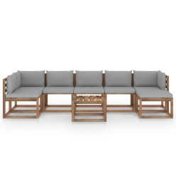 Salon de jardin 8 pcs avec coussins gris