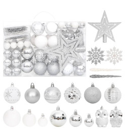 Ensemble de boules de Noël 108 pcs Argenté et blanc