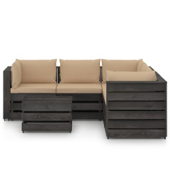 Salon de jardin 6 pcs avec coussins Bois imprégné de gris