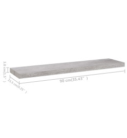 Étagères murales flottantes 2 pcs Gris béton 90x23,5x3,8cm MDF