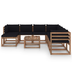 Salon de jardin 9 pcs avec coussins Noir