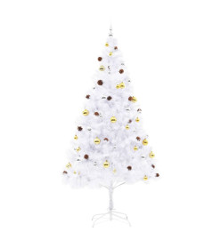 Arbre de Noël artificiel avec boules et LED blanc 210 cm