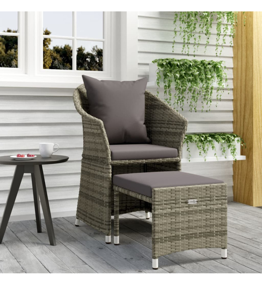 Salon de jardin 2 pcs avec coussins Gris Résine tressée