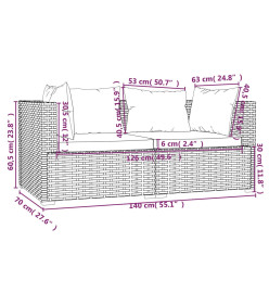 Salon de jardin 3 pcs avec coussins Gris Résine tressée