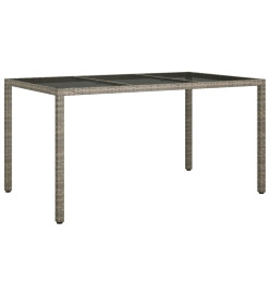 Table de jardin 150x90x75cm Verre trempé et résine tressée Gris