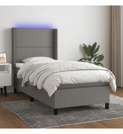 Sommier tapissier et matelas et LED Gris foncé 100x200 cm Tissu