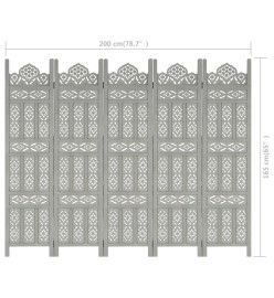 Cloison de séparation 5 panneaux Gris 200x165 cm Bois manguier