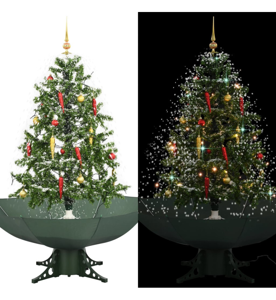 Arbre de Noël neigeux avec base de parapluie Vert 140 cm