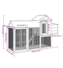 Poulailler gris 193x65x117 cm bois massif de pin