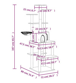Arbre à chat avec griffoirs en sisal Gris foncé 167 cm