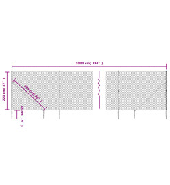 Clôture à mailles losangées avec piquet d'ancrage vert 2,2x10 m