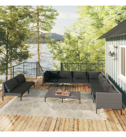 Salon de jardin 10 pcs avec coussins Résine tressée Gris foncé
