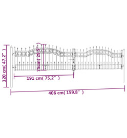 Portail et sommet de lance Noir 406x120 cm Acier enduit poudre