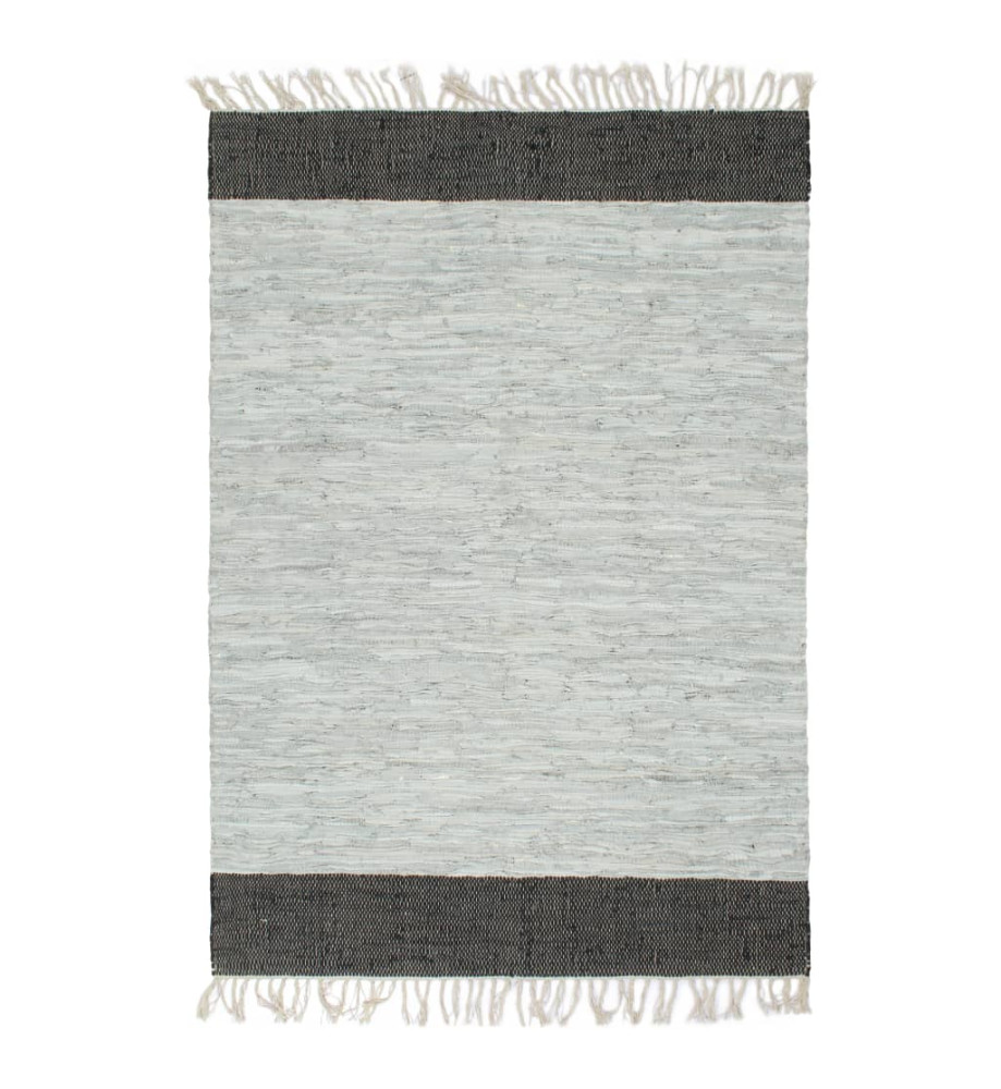 Tapis Chindi tissé à la main Cuir 160x230 cm Gris clair et noir