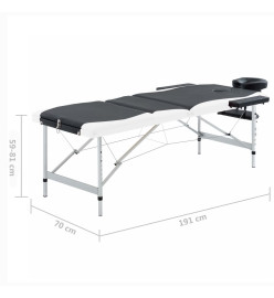 Table de massage pliable 3 zones Aluminium Noir et blanc