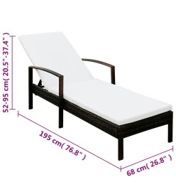 Chaise longue avec coussin Résine tressée Marron