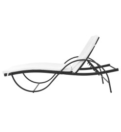 Chaise longue avec coussin et table Résine tressée Noir