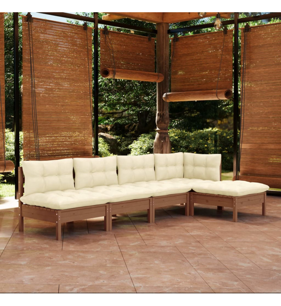 Salon de jardin 5 pcs avec coussins Marron miel Bois de pin Salon de jardin 5 pcs avec coussins Marron miel Bois de pin