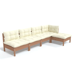 Salon de jardin 5 pcs avec coussins Marron miel Bois de pin