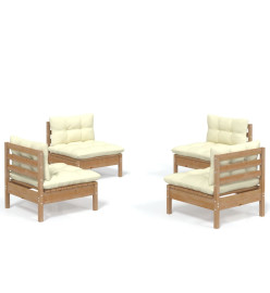 Salon de jardin 4 pcs avec coussins crème Bois de pin