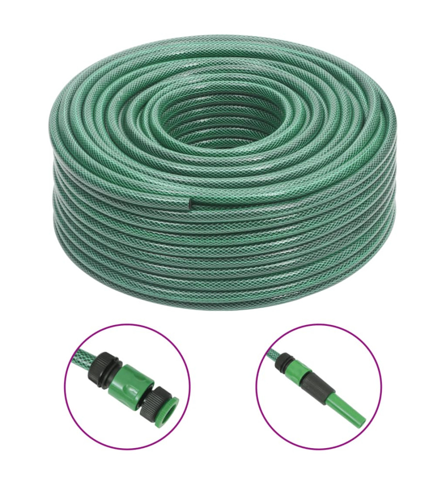 Tuyau d'arrosage avec jeu de raccords vert 0,6" 100 m PVC