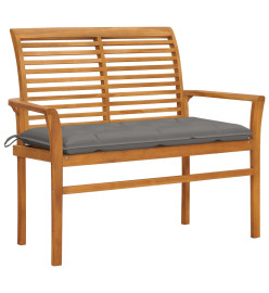 Banc de jardin avec coussin gris 112 cm Bois de teck massif