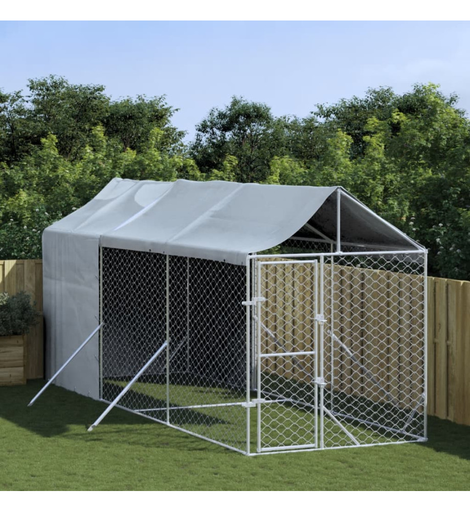 Chenil d'extérieur pour chiens avec toit argenté 2x6x2,5 m